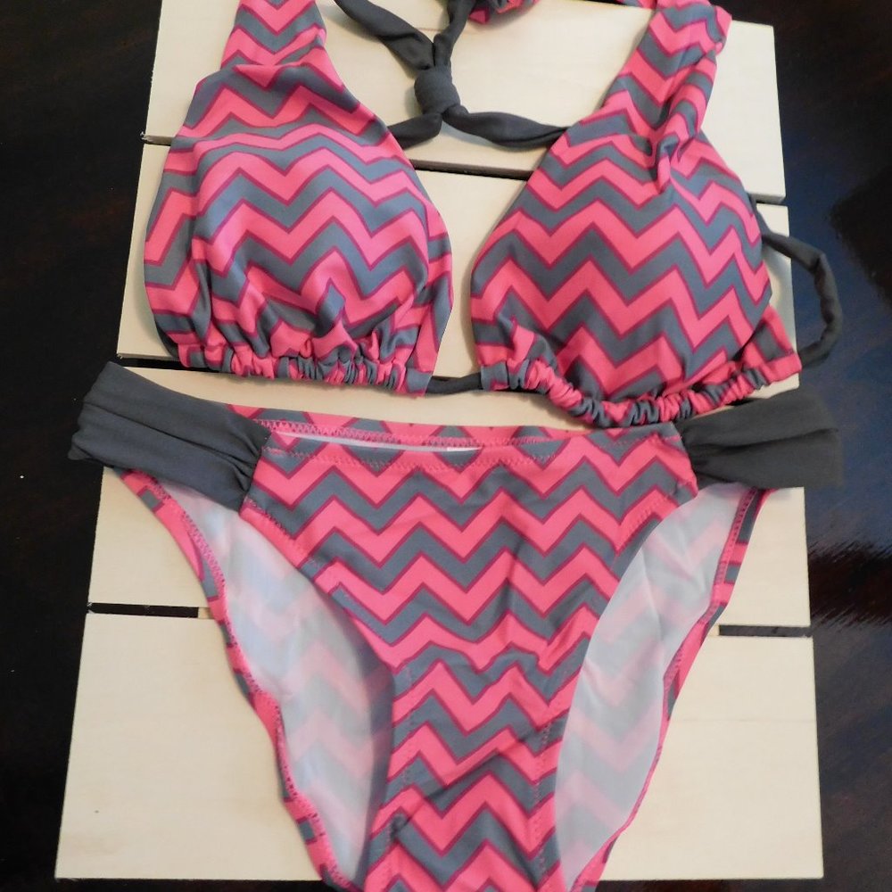Junior's Small Pink (Rose) & Gray Bikini - New